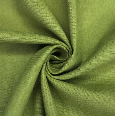 Linen Mix Fabric - Olive Green - Plain Linen Craft Dress Fabric Material Metre • £4.99