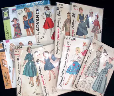 Lot Of 10 Vintage SEWING PATTERNS 1940s To 70s Simplicity KIds Lot #KA8 Sz 12 • $24.95