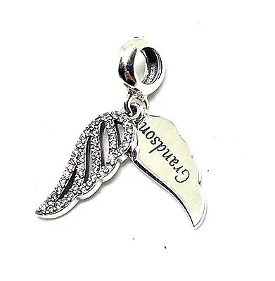 Sterling Silver 925 🌸 Sparkling Grandson Angel Wing Memorial Charm & Pouch • £19.99