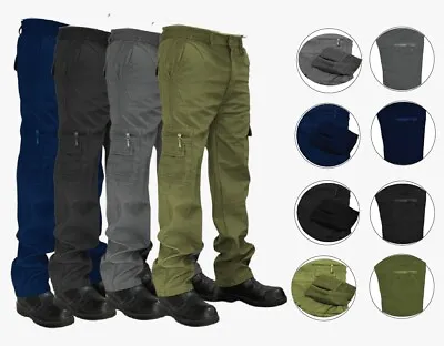 Mens Elasticated Thermal Fleece Cargo Combat Cotton Trousers Pants Bottoms M-3XL • £14.49