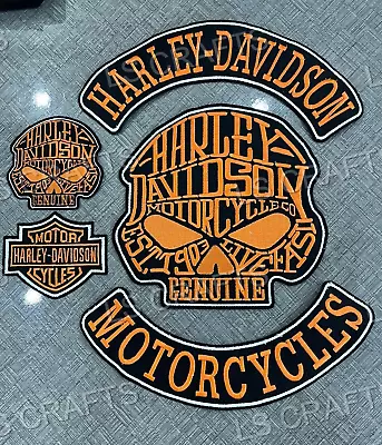 Orange And Black Harley Embroidered Back Patches For Vest And Jacket • $24.99