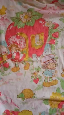 Vintage Strawberry Shortcake Flat Bed Sheet/Fabric American Greetings 1980 Twin • $25