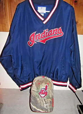 Vintage Cleveland Indians Windbreaker Jacket 1990s AND Vintage CHIEFWAHOO Hat • $30.23