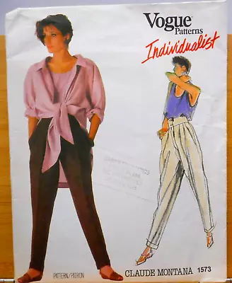 Vtg Vogue Pattern 1573 Paris Original Claude Montana-Shirt Pants Top Sz-10 FF • $17.99