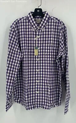 NWT J.Crew Mens White Purple Plaid Cotton Long Sleeve Button-Up Shirt Size Large • $19.99