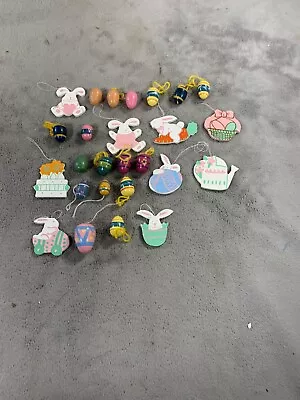 Vintage  Easter Tree Ornaments CUTE Lot Eggs Bunny Ducks Eggs • $19.98