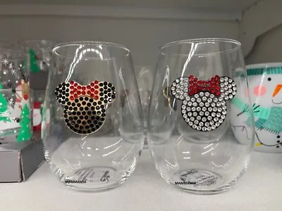 Disney Minnie & Micky Mouse Tumbler Glass Sequin Detail Drinking Glasses Xmas • £14.99