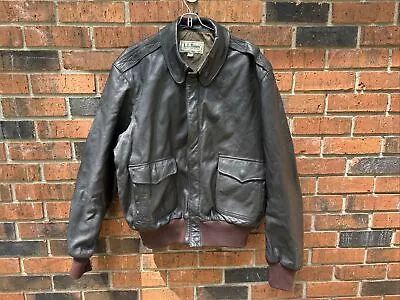 Vintage LL Bean Flying Tiger Brown Bomber Leather Jacket Mens 44  USA • $120