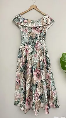 Vintage The House Of Bianchi Floral Garden Tea Midi Dress Sz Small  1980's • $92.99