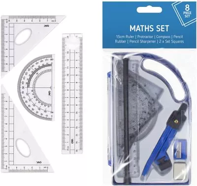 🔥Maths Geometry Set Compass Ruler Protractor Pencil Sharpener Box School Home  • £3.25