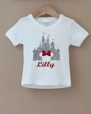 Minni Mouse Disney Castle Glitter Vinyl Tshirt • $25