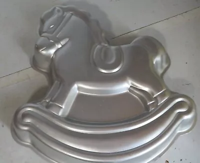 Vintage 1984 Wilton Rocking Horse Shape Silver Aluminum Cake Pan 2105-2388 Party • £7.22