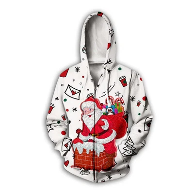 $46.12 • Buy 3D Digital Christmas Print Santa Loose Couple Zipper Sweater For Mens