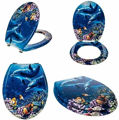 £35.95 • Buy Dolphin With Sea Creatures Toilet Seat Novelty Mdf Seat Stainless Steel Hinges