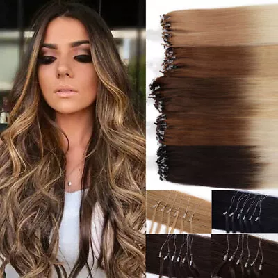 Micro Ring Loop Tip Remy Human Hair Extensions Balayage Micro Beads Link Hair US • $30.27