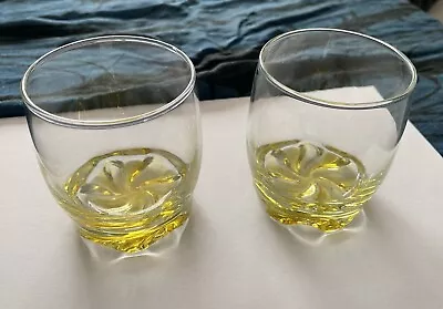 DRINKING GLASSES 2 Vintage Dimpled Harlequin Yellow Set Of 2 Great Cond • $14