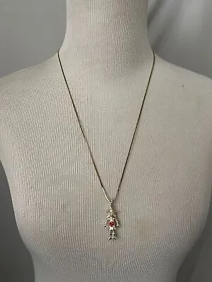 Vintage Gold Tone Cowgirl Pink Rhinestone Center Single Pendant Chain Necklace • $19