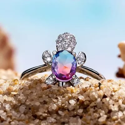 925 Sterling Silver Rainbow Mystical Fire Topaz Turtle Engagement Ring Size 7.5 • $15.74