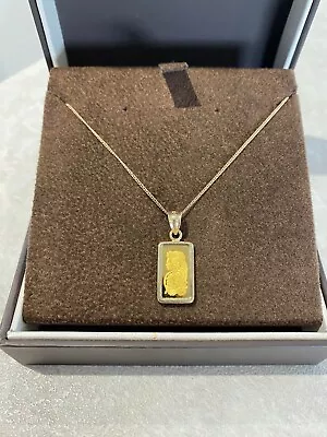 24ct Suisse 1 Gram Fine Gold Bar Necklace Chain With Pendant Beautiful Rare Gift • £250