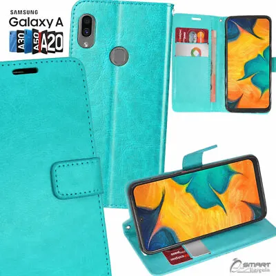 AquaBlue Wallet Flip Card Slot Leather Case Cover For Samsung Galaxy A20 A30 A50 • $7.99
