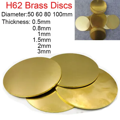 H62 Solid Brass Discs Blanks Metal Round Sheets OD 50-100mm Thick 0.5mm 1mm- 3mm • £4.03