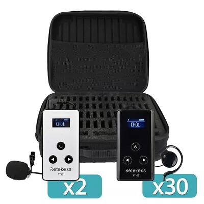 Retekess Wireless Tour Guide Audio System 2 Mic Transmitter 30 Receivers Handbag • $1099.99