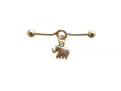 Industrial Bar With Dangle Elephant 24k Gold 14G (1.6MM) B/5/7 • $4.99