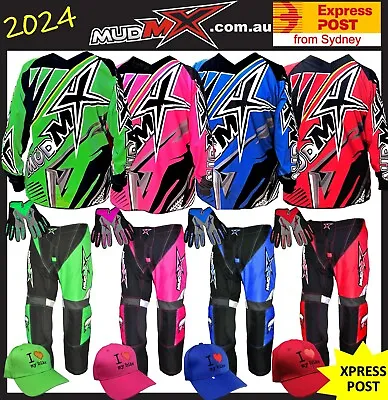 2024 MX MOTOCROSS/BMX Pants+Jersey+Gloves+Cap Kids Youth Junior Dirt Bike Gear • $95.99