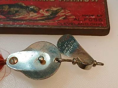 ANTIQUE AL FOSS PORK RIND Minnow Metal Tin & Shimmy Lure Pre American Fork & Hoe • $9.99