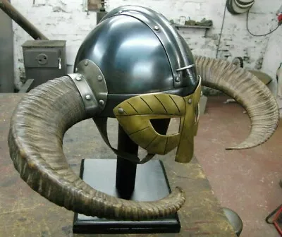 Medieval Viking Fantasy Helmet With Horns 18G Steel LARP Battle Cosplay Helmet • $309.59