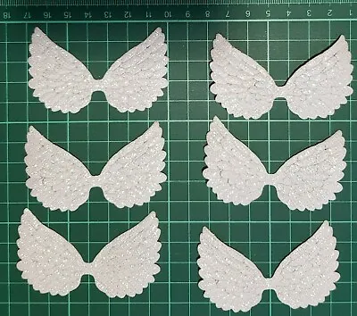6 70mm X 42mm Applique Sparkling White Glitter Fabric Angel Wings Memorial  • £2.53