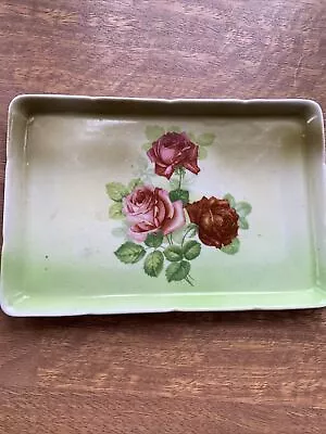 Antique Vanity Tray Red Roses Porcelain Made In Austria Victorian Vintage • $20