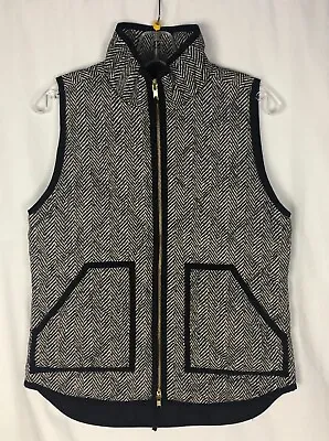 J.Crew Womens Black Herringbone Excursion Quilted Puffer Vest Jacket Size XS • $23