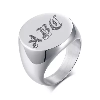 Fashion Men Signet Ring Signature Ring Silver Initials Custom Old English Letter • $7.98