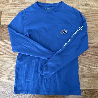 Girls Vineyard Vines Snowboarding Whale T Shirt Cotton Blue Pink Sz Large (14) • $12