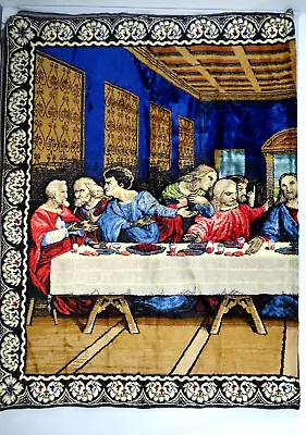 Large 6'x4' Vintage Velvet Tapestry Last Supper Jesus Wall Hanging Italy R.T. Co • $74.95