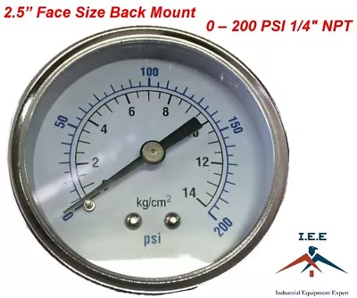 $7.88 • Buy Air Compressor Pressure/Hydraulic Gauge 2.5  Face Back Mount 1/4  NPT 0-200 PSI