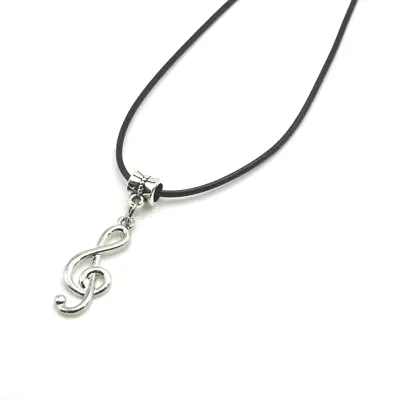 Waxed Cotton Leather Cord Necklace With Music Note Pendant Charm • $9.96