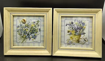 Pair Marjolein Bastin Country White Framed Matted Floral 3d Butterfly Art • $28.99