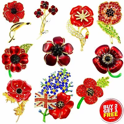 Red Lily Daisy Rose Brooch Enamel Crystal Vintage Jewellery Collection Pin Gift • £9.99