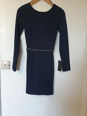 Zara Trafaluc Navy Blue Bodycon Zip Front Scoop Back Dress Size S • £18.99