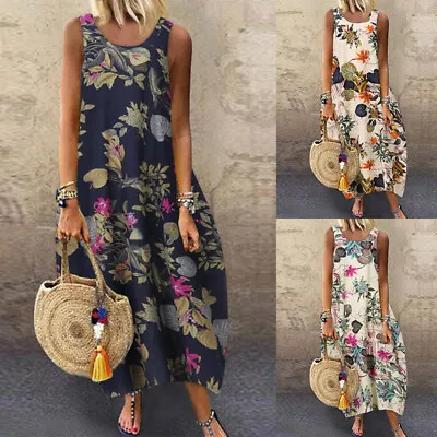 ZANZEA Womens Summer Bohemian Sleeveless Flroal Printed Party Club Sundress PLUS • $19.34