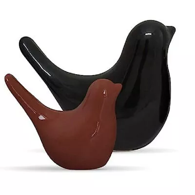 Ceramic Figurines Loving Birds For Living Room Black & Brown Color Set Of 2 • $30.96