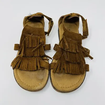 Minnetonka Size 12 Brown Suede 3 Layer Fringe Sandals Open Toe Flat Casual • $17.99