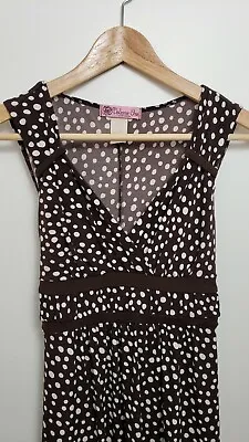 Vintage Dress Brown White Dot Medium Empire V Neck Flowy Tank 90s Y2K 2000 Aline • $19