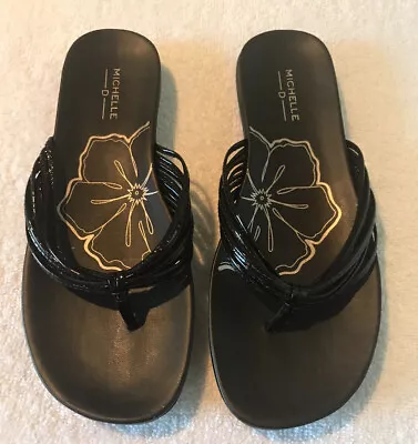 Michelle D Black Patent Thong Sandal Slide Flip Flop Sz 7.5M Brazil NWOT • $24.99