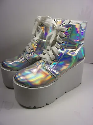 Pre Owned Hot Topic Holographic Platform Boots Size 10 Us W/lite Wear So Cute • $39.99