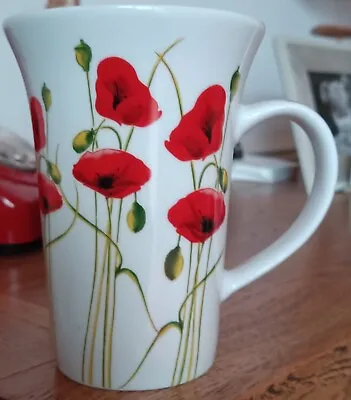 £8.99 • Buy Tall White & Red Poppy Stem Mug Coffee Tea Cup Remembrance 
