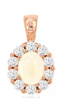 .40ct Diamond & Aaa Opal 14k Rose Gold Oval & Round Halo Flower Floating Pendant • $1108.89