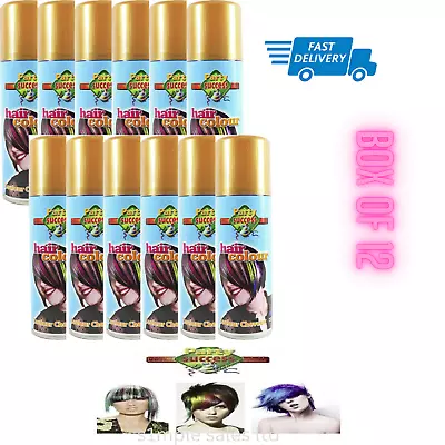 Party Success Temporary Wash Out Hair Colour Spray BOX Of 12 X 125ml GOLD • £22.95